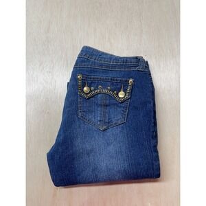 Southpole Women Size 9 Approx 32x31 Bootcut Stretch Denim Jeans Blue Studded Pok